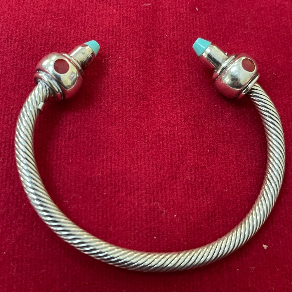 Silver Twisted Cable Bracelet With Turquoise Acce… - image 1